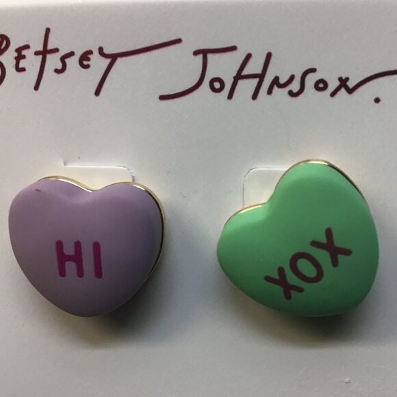 Betsey Johnson New Lavender and Mint Hearts with Messages Earrings - Picture 1 of 4